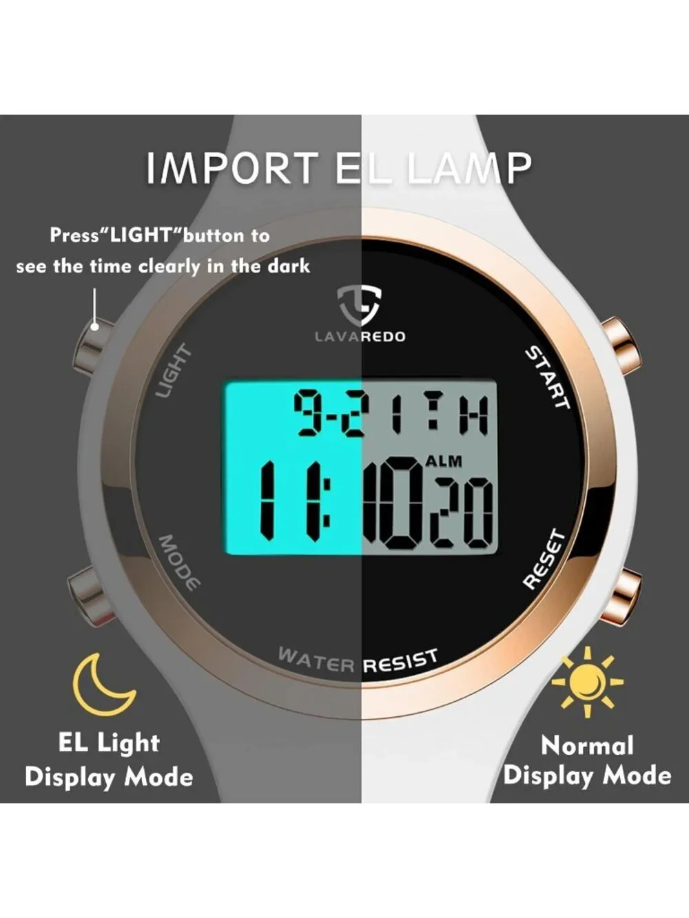 Women's White Quartz Chronograph Waterproof Outdoor Sport Alarm Digital Watch